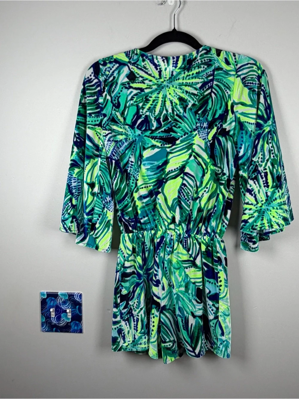 Lilly Pulitzer Viviana Romper Green Navy Blue Armadilly Tropical Velour XXS